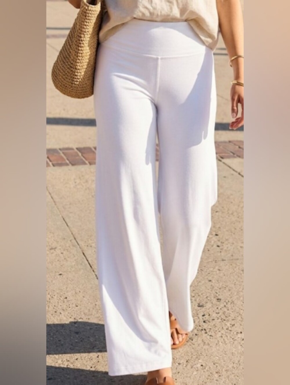 TNA Wide-Leg Knit Pants in White (Sz M) Stretchy Relaxed Lounge Yoga Beach Daily